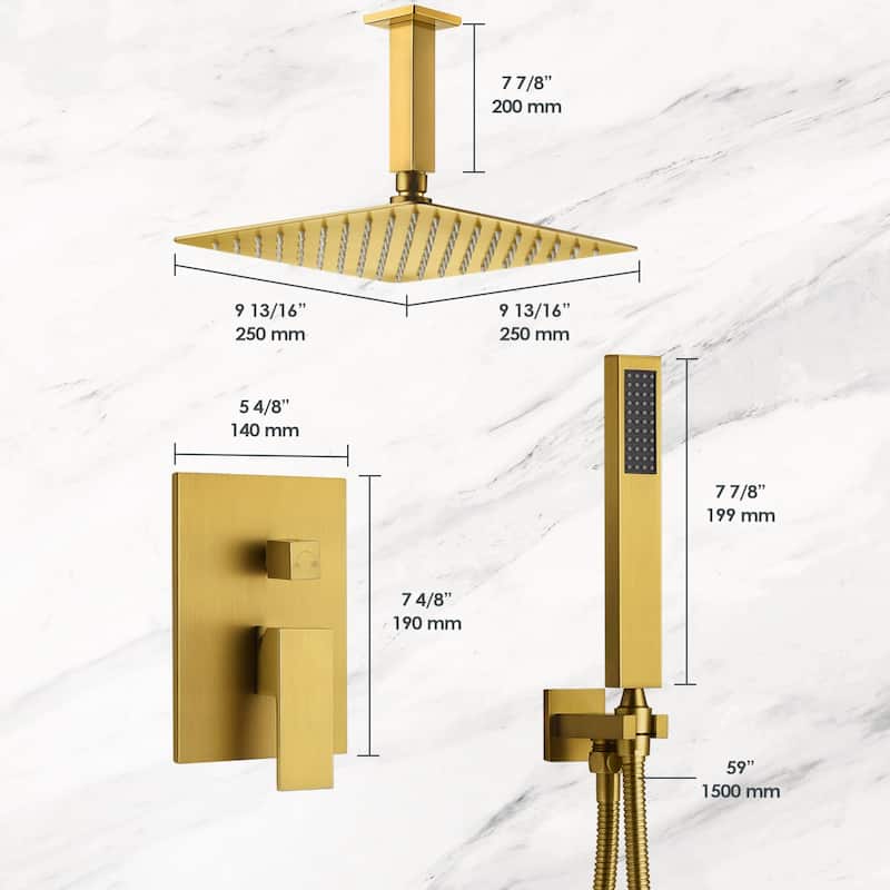 Rainfall Shower System with High Pressure 10 inch Shower Head Hand Held Shower Head Bathroom Mixer Shower Complete Combo Set