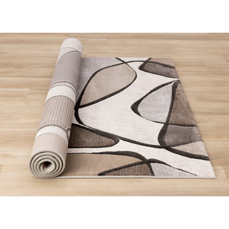 Brown Grey White Beige Abstract Geometric Area Rug