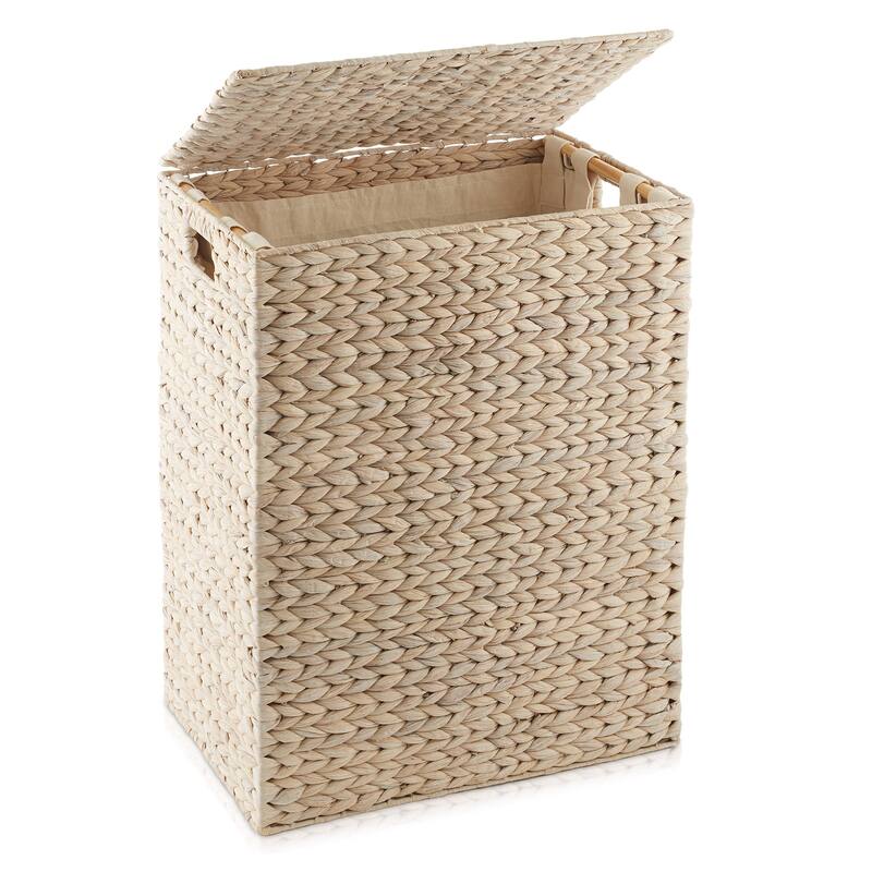 Large Laundry Hamper Basket w Lid and Liner Water Hyacinth