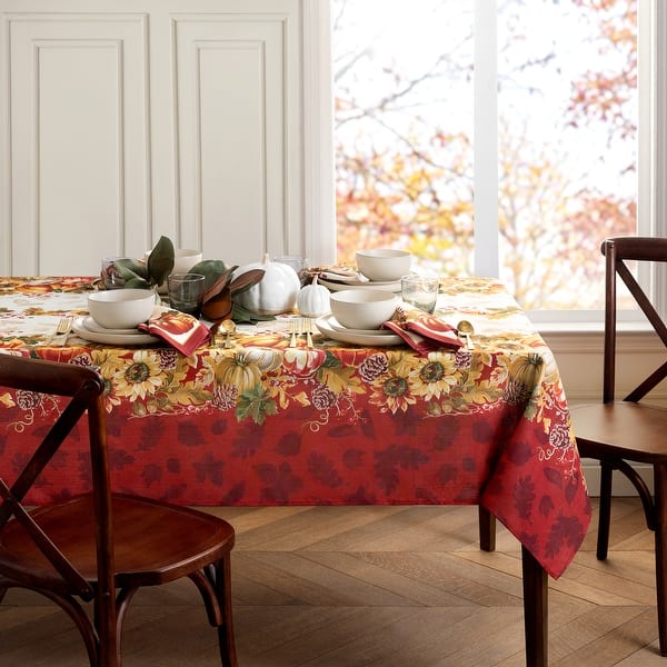 slide 2 of 5, Swaying Leaves Bordered Fall Tablecloth 52"x52" - Multi