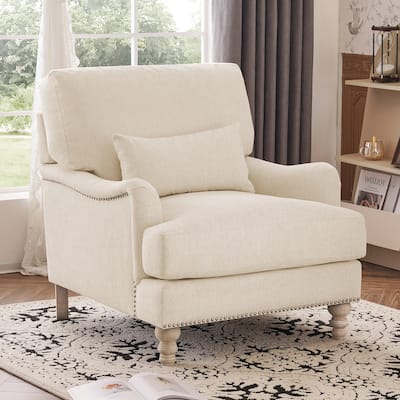 Modern Accent Chair Upholstered Solid Wood Frame with Lumbar Pillow Living Room Armchair