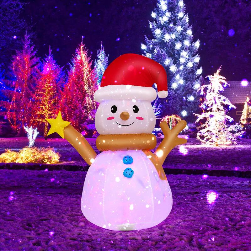 Costway 4 FT Inflatable Christmas Snowman Blow-up Decoration with 360° - See Details - Red/White/Brown