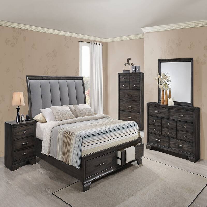 1pc Dark Wood Grain Finish Metal Knobs Nightstand Gray