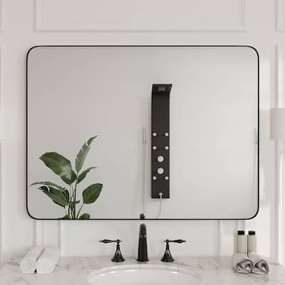 Eviva Rounded Black Frame 36" x 48" Rectangular Black Metal Framed Mirror - N/A