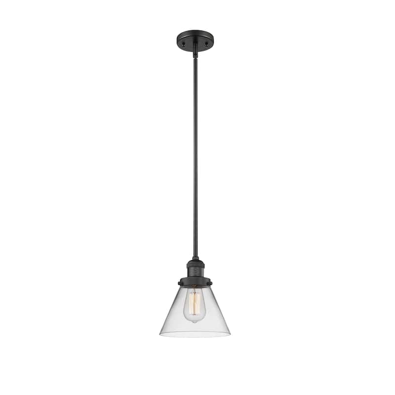 Innovations Lighting Franklin Restoration Cone - 1 Light 8" Stem Hung Mini Pendant - Clear/Matte Black