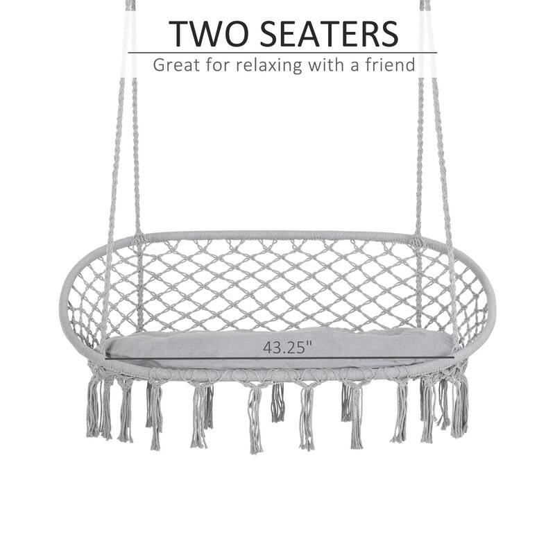 Outsunny Outdoor Hanging Hammock Porch Swing Chair with Cotton Rope Netting, Steel Frame, & Built-In Armrests