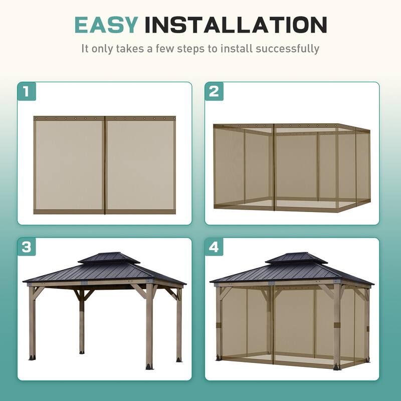 Aoodor Universal 12 x 14 ft. Gazebo Replacement Mosquito Netting Screen 4-Panel Sidewalls (Only Netting)