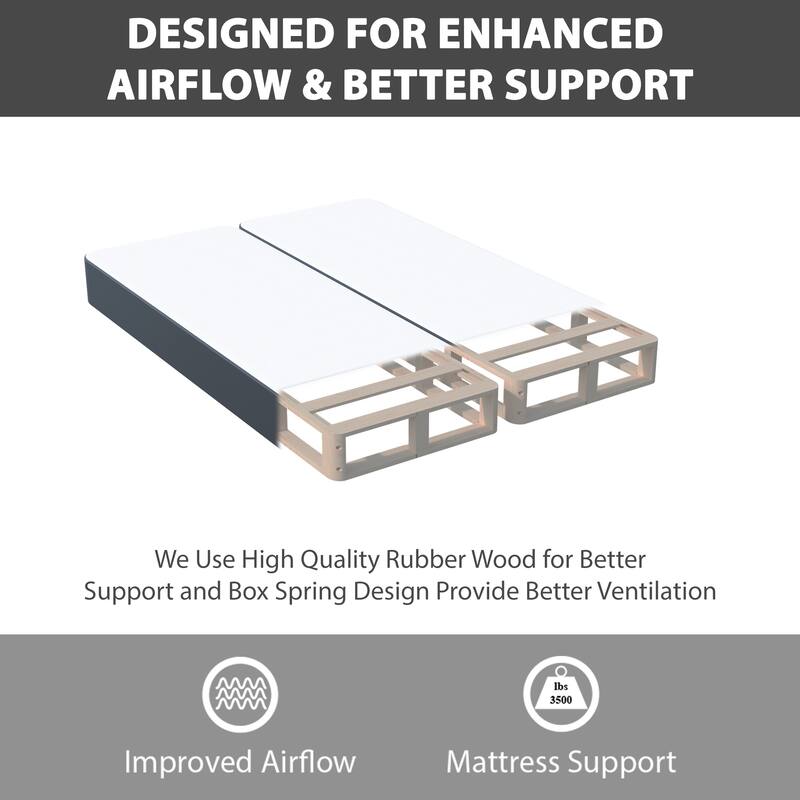 Onetan 4-Inch Wooden Box Spring, Low Profile Split Bed Foundation Ideal for Mattress, No Assembly Needed, White & black.
