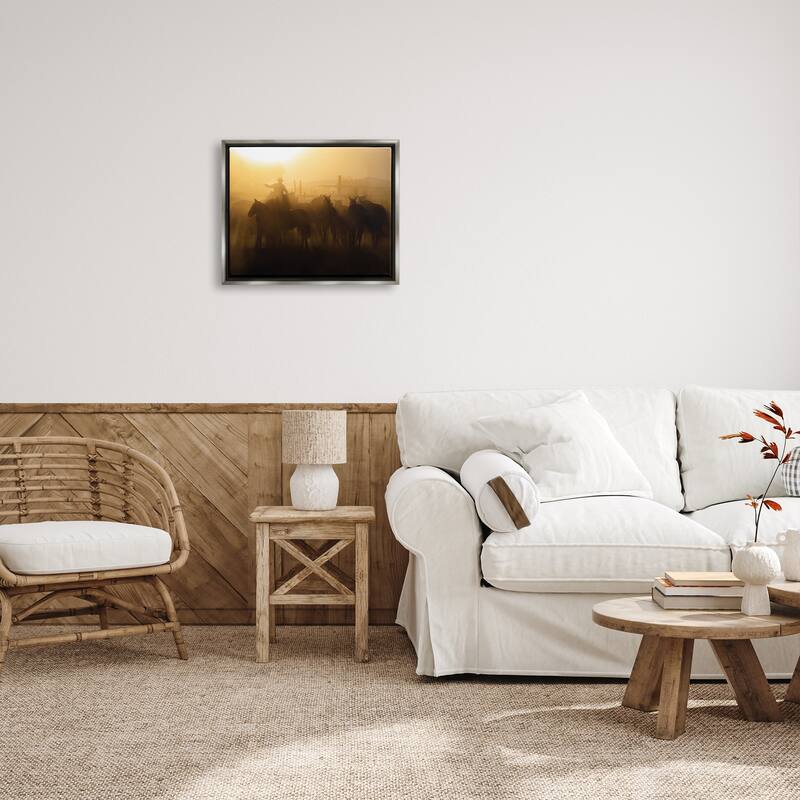 Stupell Western Cowboy at Dusk Framed Floater Canvas Wall Art Design by PBurchettePhoto