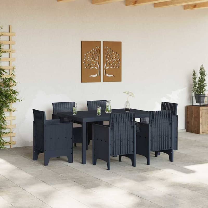 vidaXL Garden Dining Set 5/7 pcs Anthracite/Brown Polt rattan - 150 x 100 x 73 cm