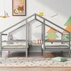 preview thumbnail 14 of 20, Double Twin Size Triangular House Kids Beds Frame with Built-in Table for Shared Space, Solid Pine Construction, White