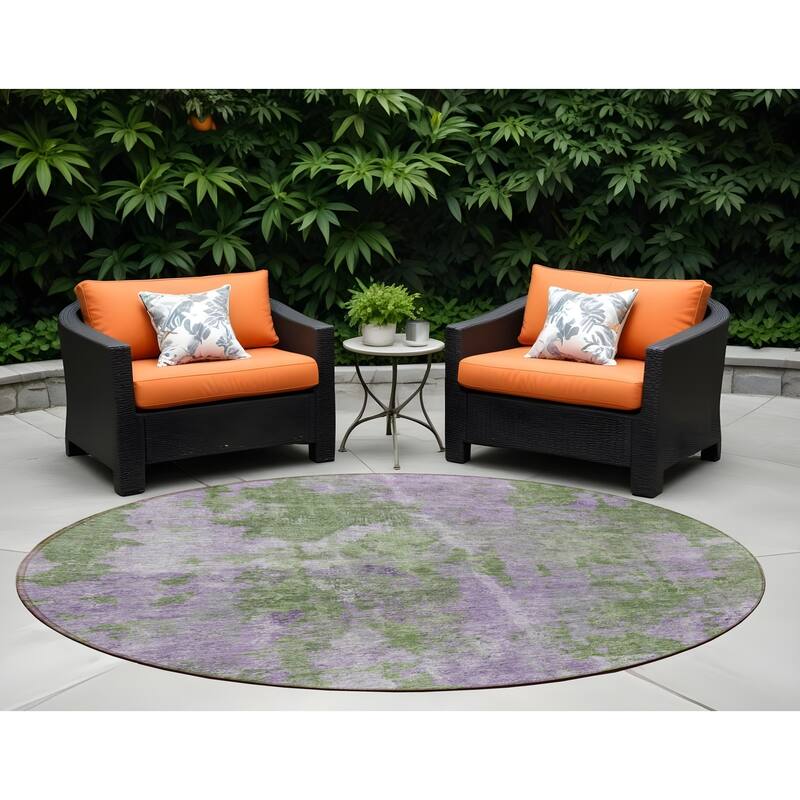 Rasi Contemporary Abstract Weather Resistant Versatile Elegance Outdoor Rug - 8' Round - Multi