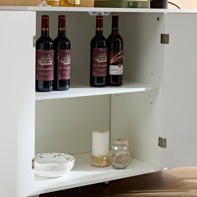 Entryway Sideboard with Wavy Doors and Gold Handles for Dining or Living Room Storage