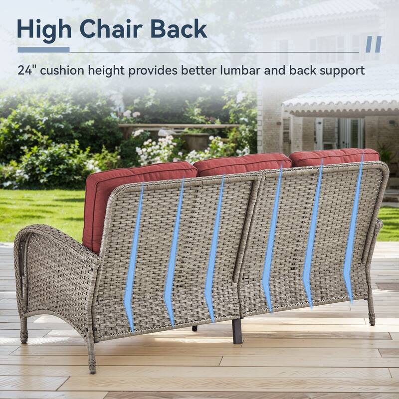 Gymojoy 3-Seat Outdoor Wicker Sofa with Professional Outdoor Cushions