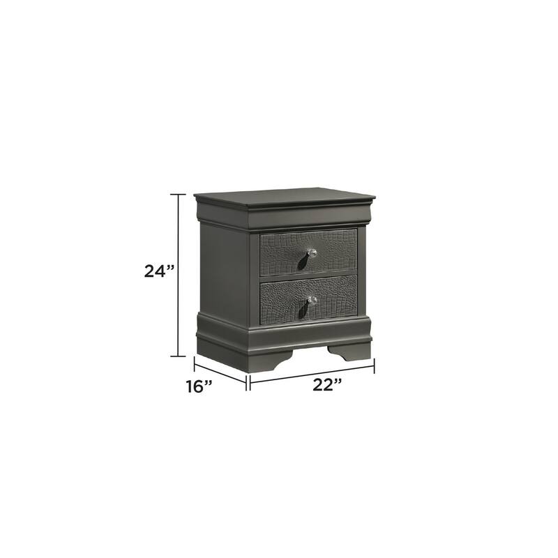 Modern 2-Drawer Nightstand in Metallic Gray with Wood Construction