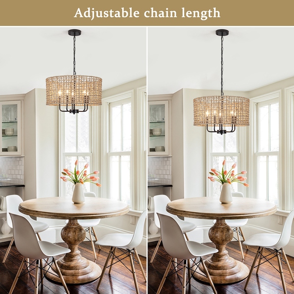 5 Light 18.89 inch Rattan Drum Chandelier for Living Room Kitchen On Sale Bed Bath Beyond 39861213