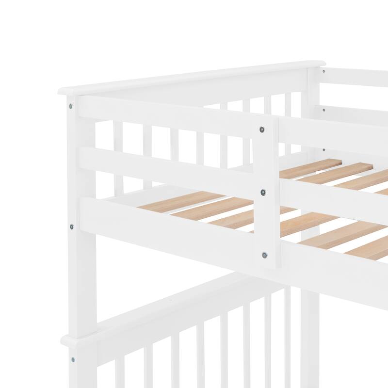 Space-Saving Twin Bunk Bed with Staircase Storage and Safety Guardrails, Gray