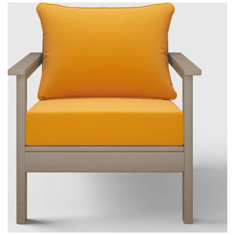 Birchwood All Weather HDPE Outdoor Patio Deep Seating Weathered Wood Club Chair With Cushions (1-Piece)