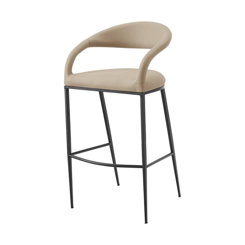 HomeRoots 30" Beige and Black Faux Leather and Iron Low Back Bar Height Bar Chair