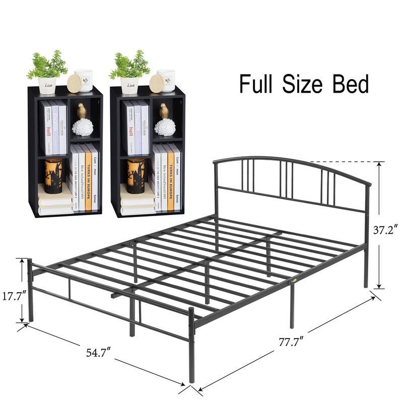 VECELO 3-Pieces Bedroom Sets, Black Bed frame and Nightstands/Bookcases Set - Black - Full