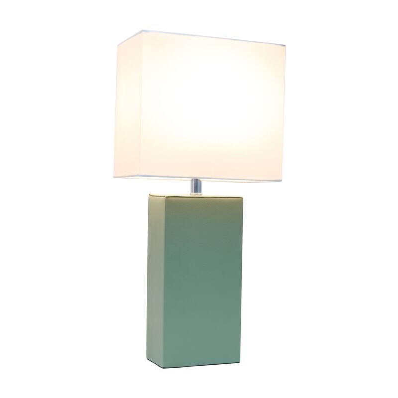 Leather Table Lamp with White Fabric Shade