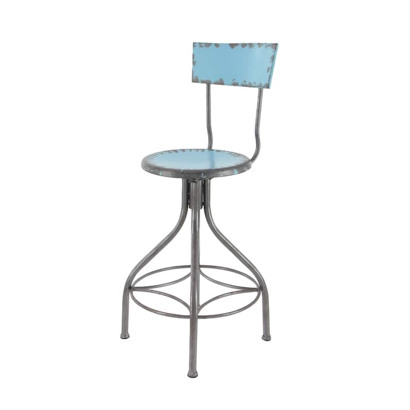 Metal Distressed Bar Stool with Gunmetal Legs and Backrest -Teal, Beige or Red - Roche River Decor