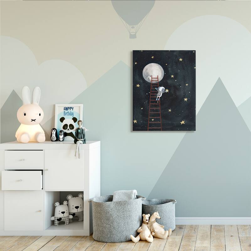 Stupell Astronaut Hanging Stars Outer Space Ladder to Moon Canvas Wall Art - Grey