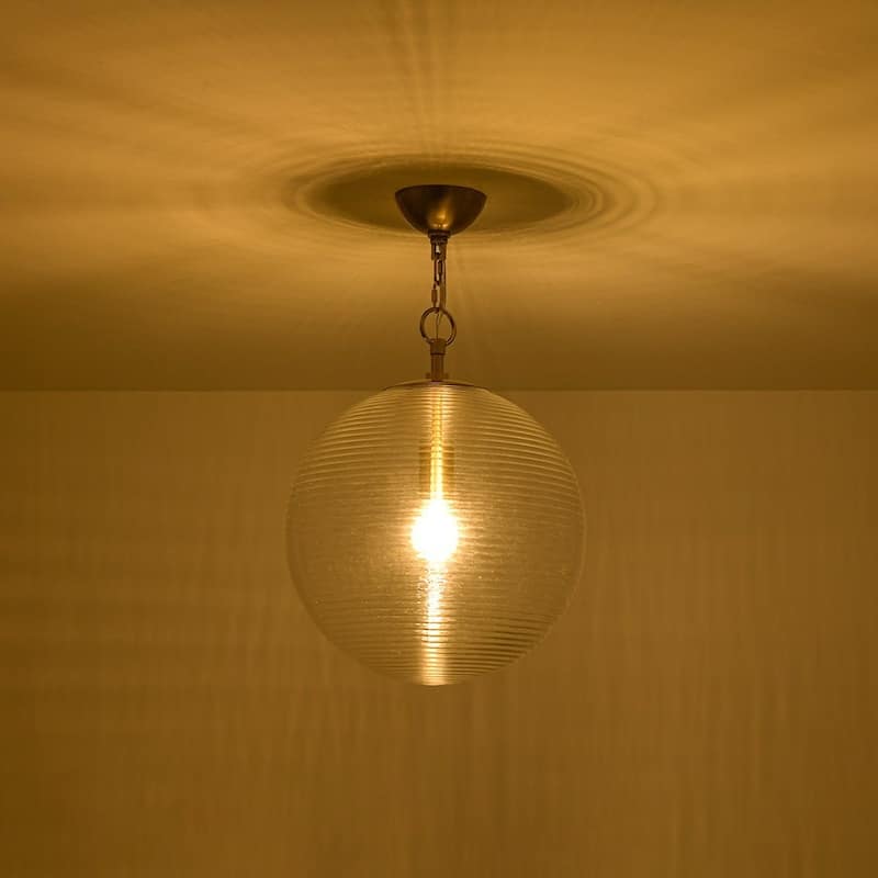 1-Light Mid-century Modern Rippled Glass Globe Single Pendant