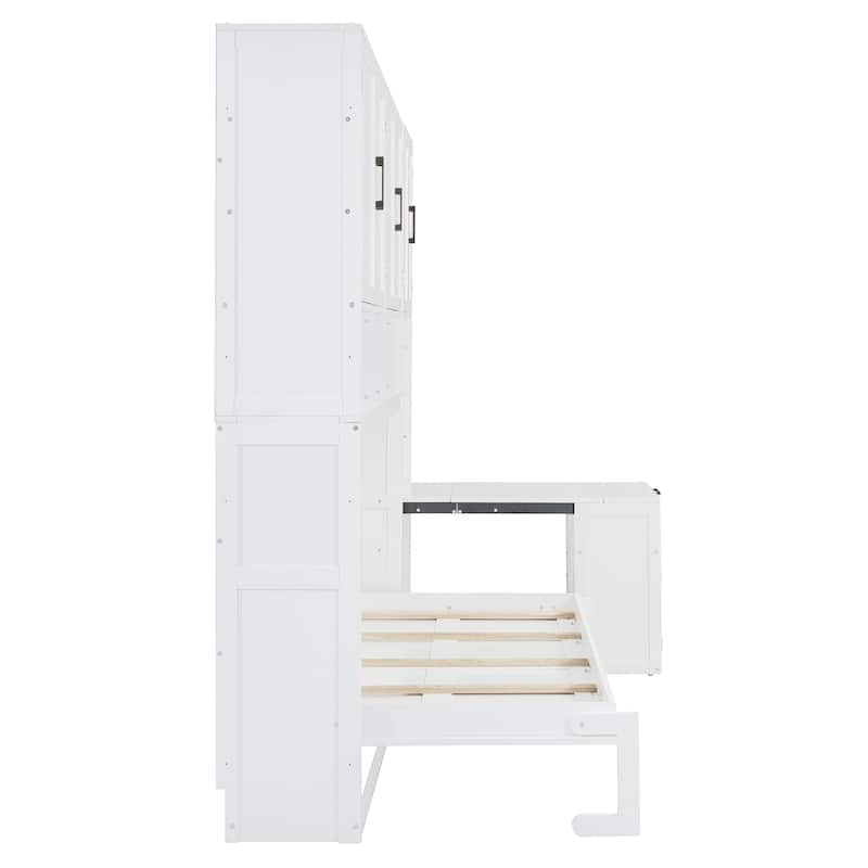 Twin Size Murphy Bed Wall Bed with Closet, Drawers & Desk