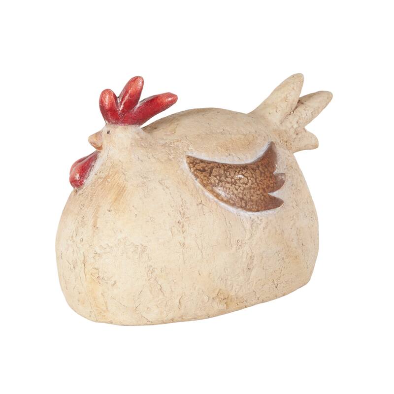 Magnesium Oxide Rooster Sitting Garden Sculpture with Brown and Red Accents - Cream - Roche River Decor