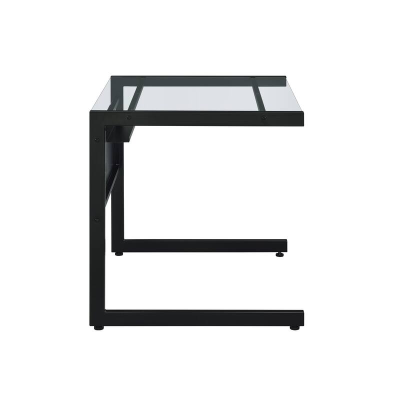 HomeRoots 33" Clear and Black Glass and Stainless Steel Writing Desk