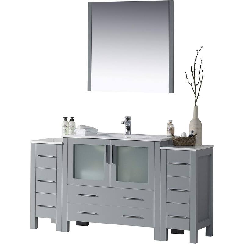 Blossom Sydney 60 Inch Solid Wood Bathroom Vanity with Sink & Cabinets - Metal Grey - Painted