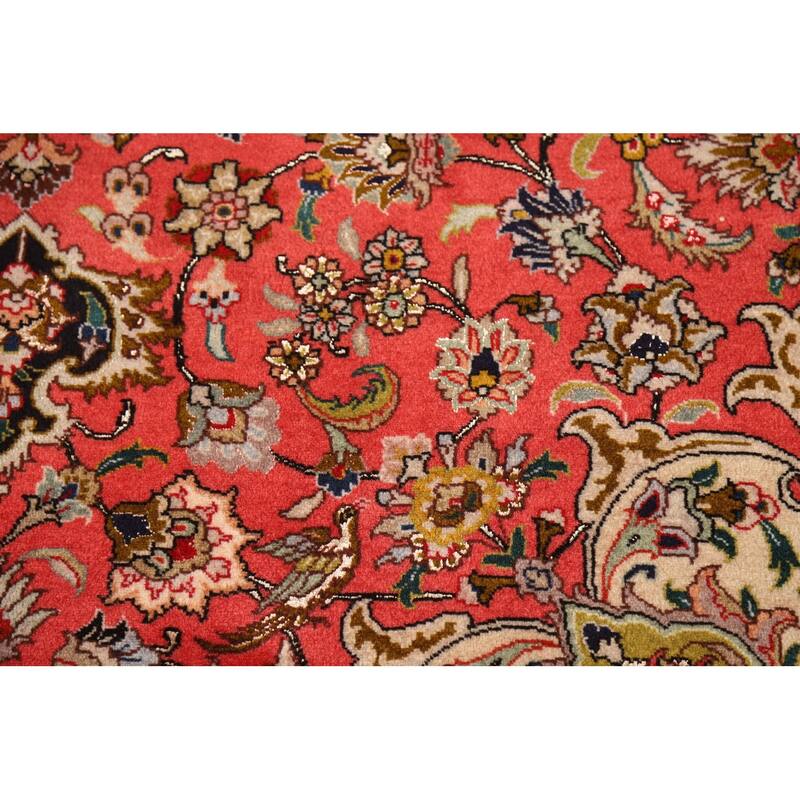Hand-Knotted Red Floral Wool & Silk Tabriz Persian Rug - 5'1"x 6'9"