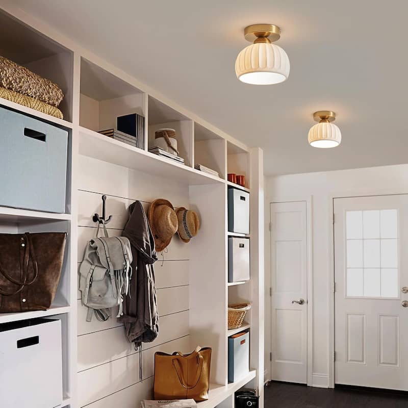 2 pack ceiling light gold flush mount light ceramic, iron porch light