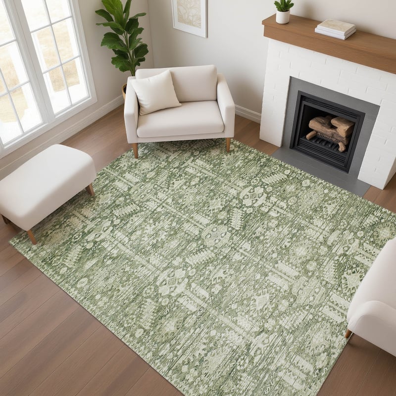 Premium Washable Super Soft Vintage Traditional Mayfield Rug - Aloe - 8' x 10'