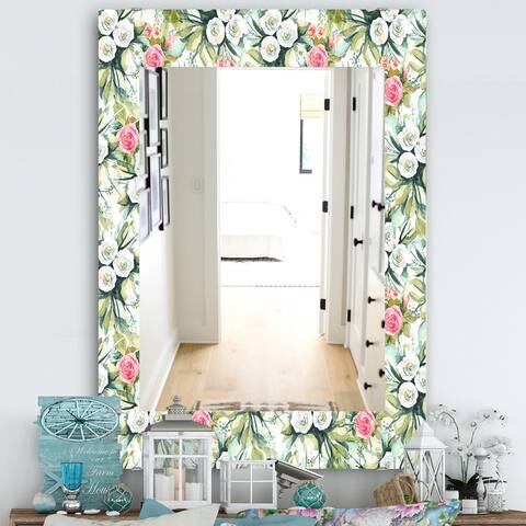 Designart 'Green Flowers 5' Traditional Mirror - Printed Wall Mirror