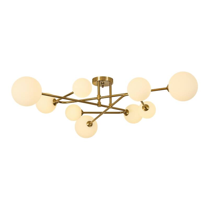 Mid-Century Modern 9-Light Sputnik Opal Glass Bubble Semi Flush Mount