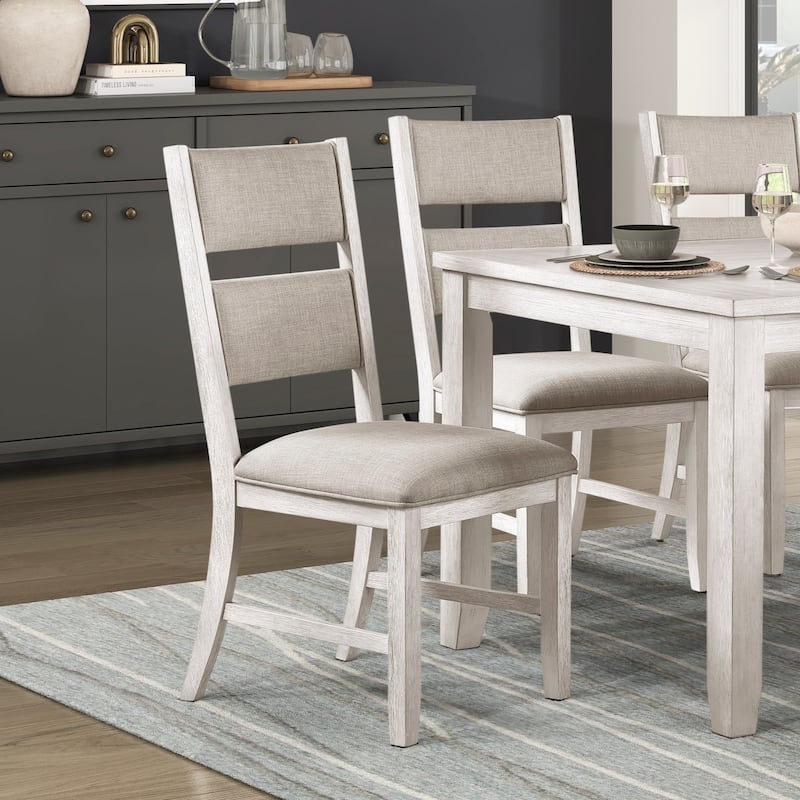 Modern Farmhouse 7pc Dining Set Table and 6 Side Chairs Upholstered Antique White Finish Durable Wooden Furniture