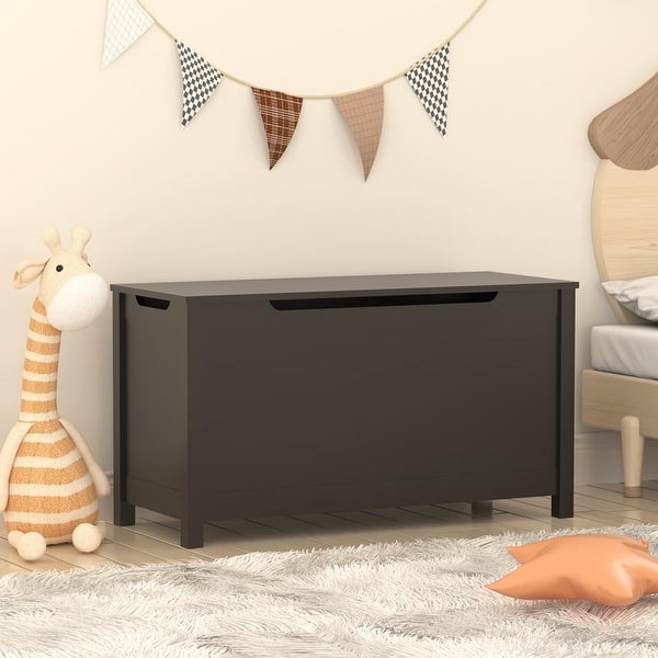 slide 2 of 10, Kids Wooden Toy Box Storage with Safety Hinged Lid for Ages 3+ (Coffee) Brown