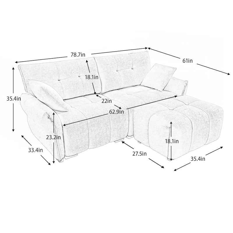 Modern Chenille Fabric 2-Seater Sofa with Ottoman