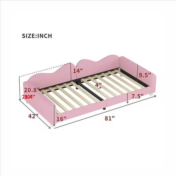 dimension image slide 2 of 6, Upholstered Daybed with Cloud-Shaped Backrest & Armrests