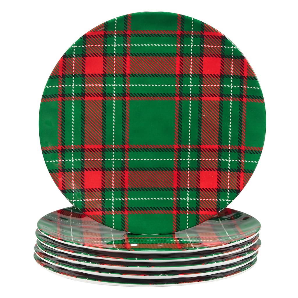 Certified International Christmas Plaid Melamine 11" Dinner Plates, Set of 6 - 11-inch
