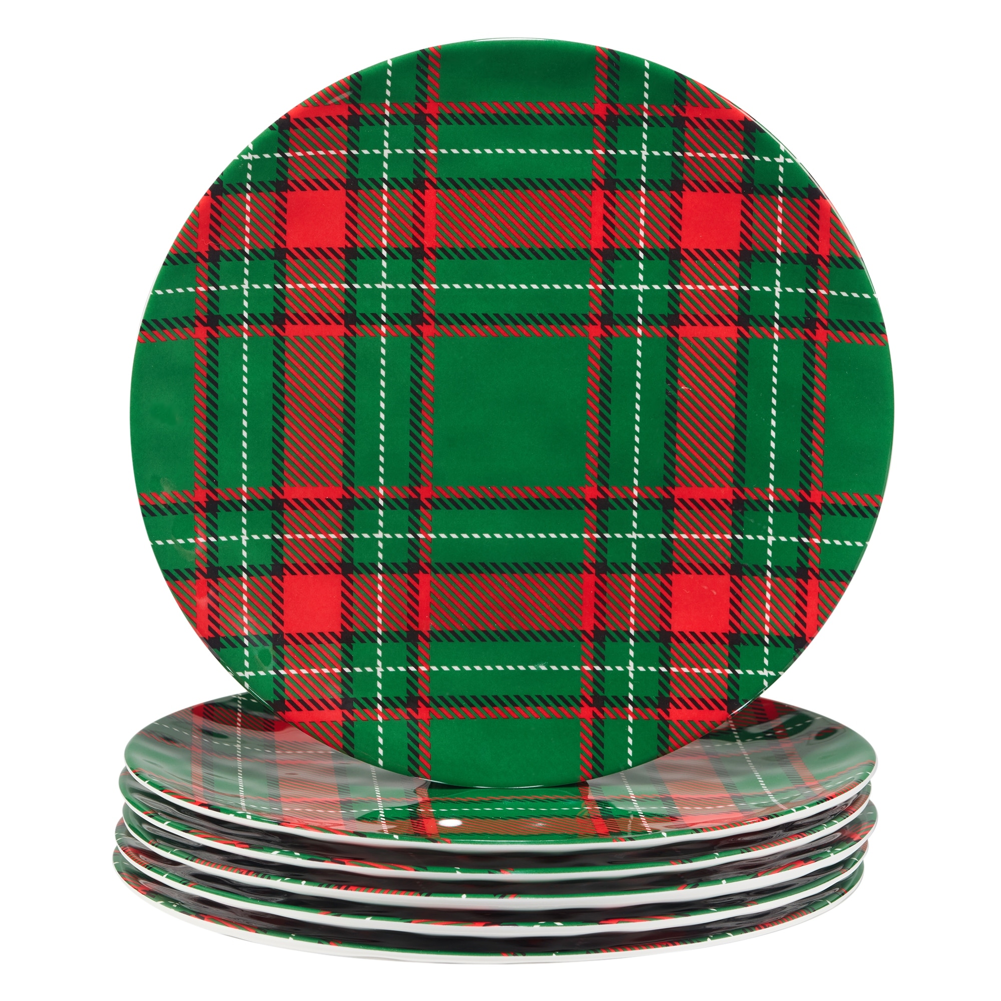 Certified International Christmas Plaid Melamine 11" Dinner Plates, Set of 6 - 11-inch