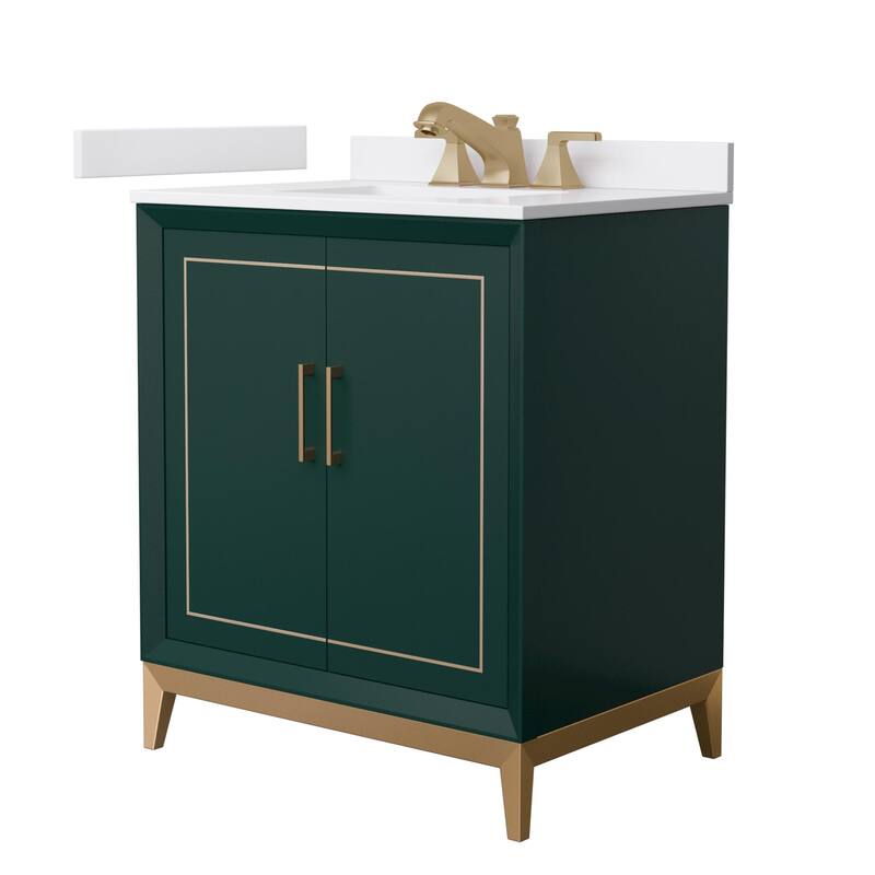 Wyndham Collection WCH5151-30S-VCA-US3MXX Marlena 30" Free Standing - Green / White Cultured Marble Top / Satin Bronze