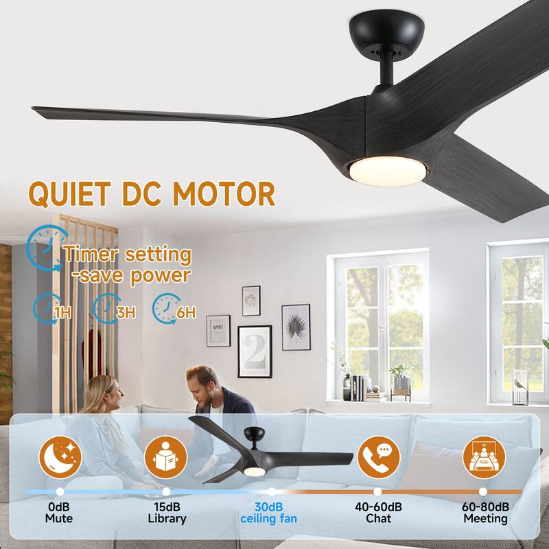 YUHAO 56 inch 6 Speed Quiet DC Motor Indoor Matte White Ceiling Fans with Lights and Remote Control