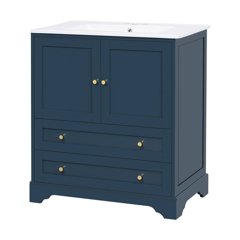 GDFStudio - Briarcrest Modern Freestanding Bathroom Vanity with Ceramic Sink & Soft Closing Doors - 30'W