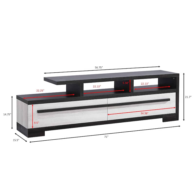 1pc Entertainment Console Modern Design Black Grey Wood Finish Open Shelf Two Spacious Drawers TV Stand - Beige,Ebony