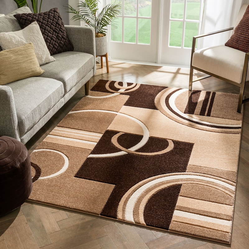 Well Woven Modern Geometric Arcs Shapes Area Rug - 3'11" x 5'3"