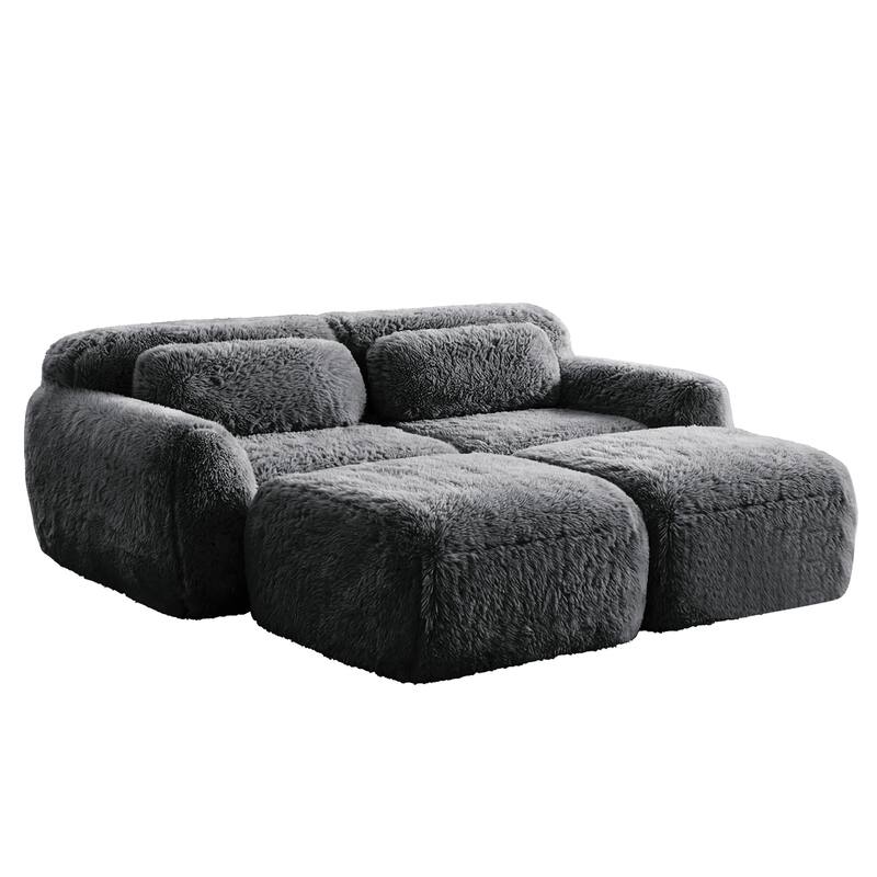 Homy Casa Modular Sectional Sofa, Dark Grey Plush Fabric with Non-Slip Base, No Assembly Living Room Couch with Pillows