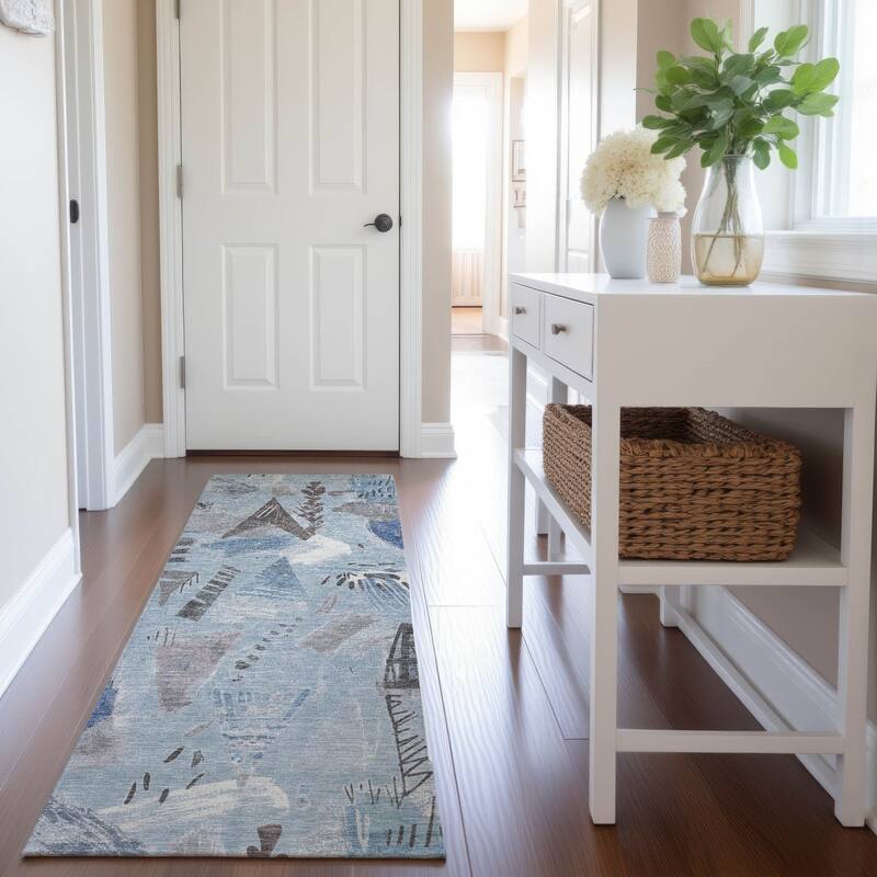 Premium Washable Super Soft Abstract Fragments Mayfield Rug - Sky - 2'3" x 7'6"